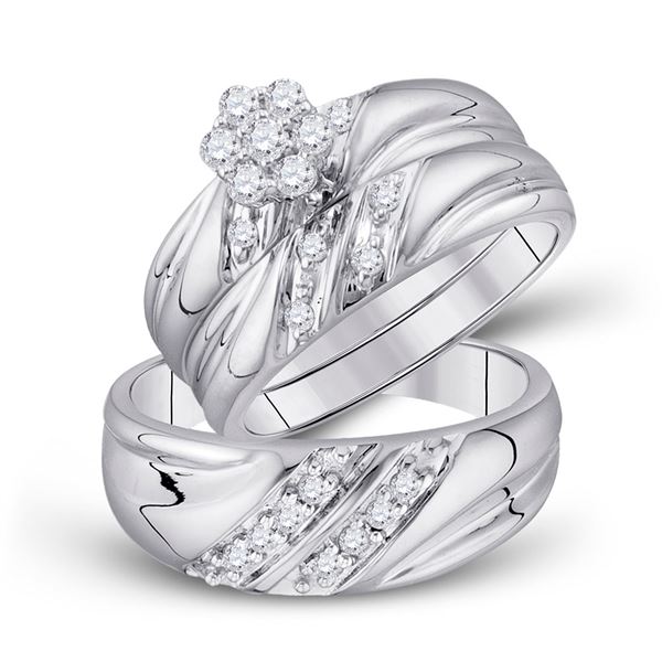His Hers Diamond Cluster Matching Wedding Set 3/8 Cttw 10kt White Gold