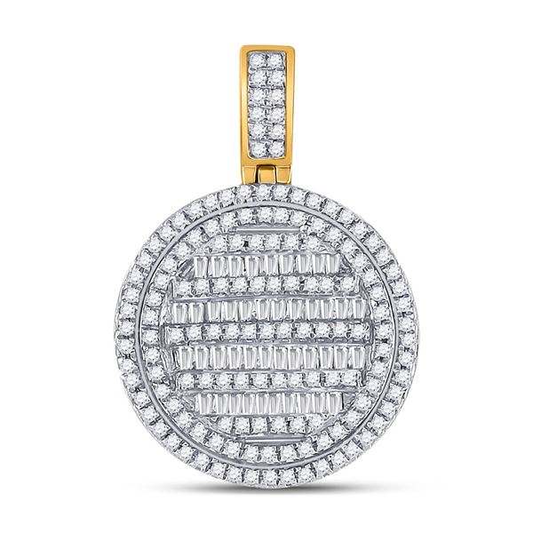 Mens Baguette Diamond Circle Charm Pendant 3/4 Cttw 10kt Yellow Gold