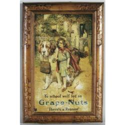 GRAPE NUTS TIN ADVERTISING SIGN 30"x 20", cir