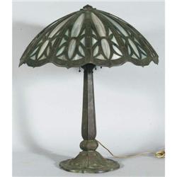 ARTS & CRAFTS TABLE LAMP with strapwork base