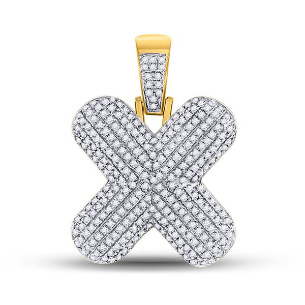 Mens Diamond Bubble X Letter Charm Pendant 7/8 Cttw 10kt Yellow Gold