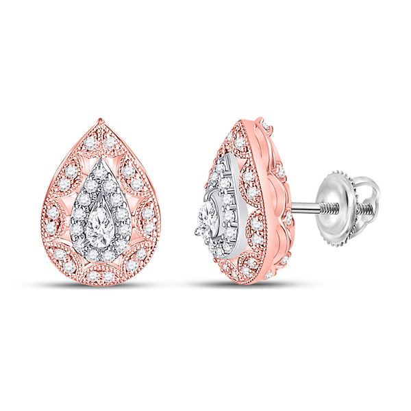 Pear Diamond Teardrop Halo Earrings 1/2 Cttw 14kt Two-tone Gold