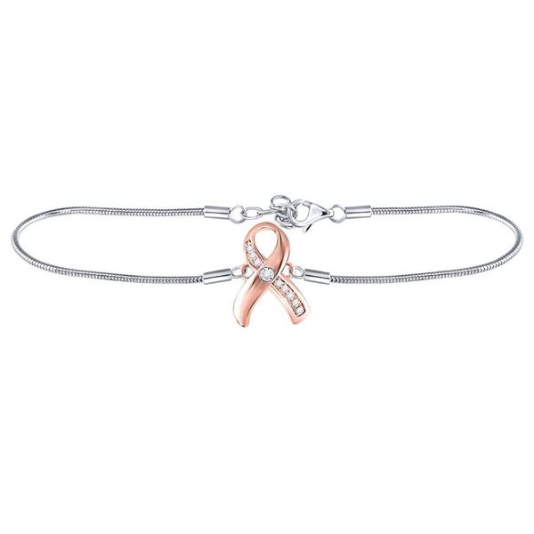Diamond Pink Awareness Ribbon Fashion Bracelet 1/20 Cttw Sterling Silver
