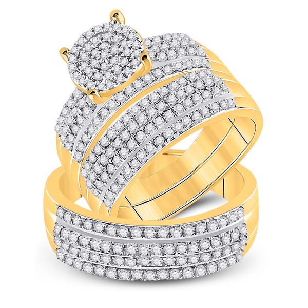 His Hers Diamond Cluster Matching Wedding Set 1-1/3 Cttw 14kt Yellow Gold