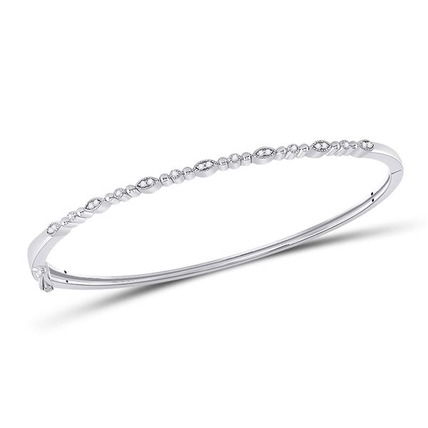 Diamond Stackable Bangle Bracelet 1/8 Cttw 10kt White Gold