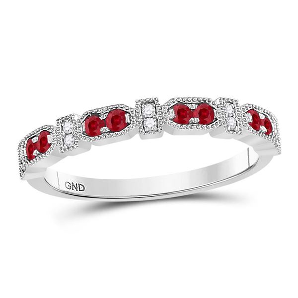 Ruby Diamond Stackable Band Ring 1/4 Cttw 10kt White Gold