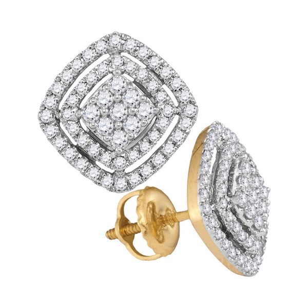 Diamond Square Frame Cluster Earrings 1/2 Cttw 14kt Yellow Gold