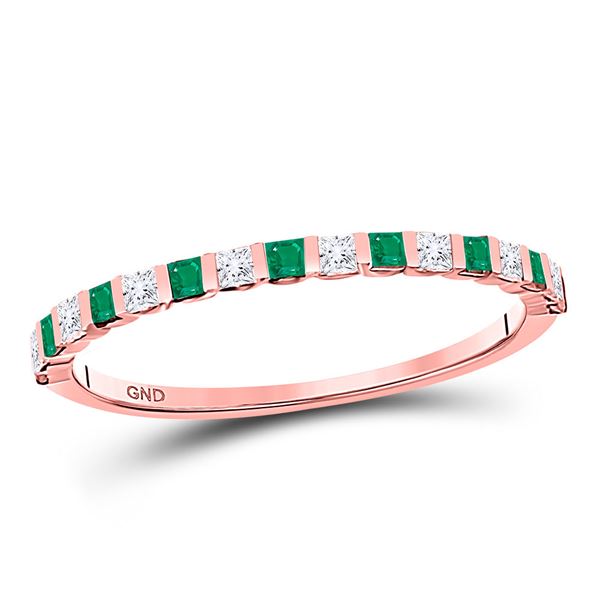 Princess Emerald Diamond Alternating Stackable Band Ring 1/3 Cttw 10kt Rose Gold