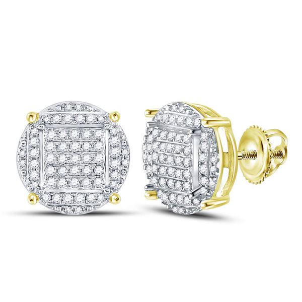 Mens Diamond Circle Cluster Stud Earrings 5/8 Cttw 10kt Yellow Gold