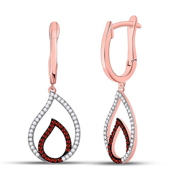Red Color Enhanced Diamond Teardrop Dangle Earrings 1/3 Cttw 10kt Rose Gold