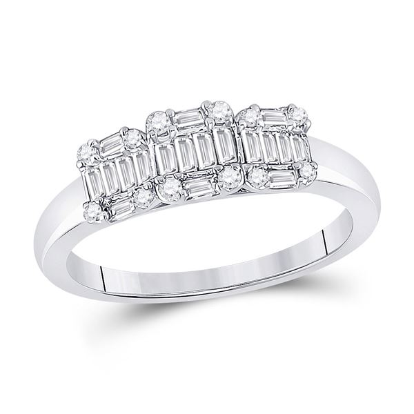 Baguette Diamond Cluster 3-stone Ring 1/2 Cttw 14kt White Gold