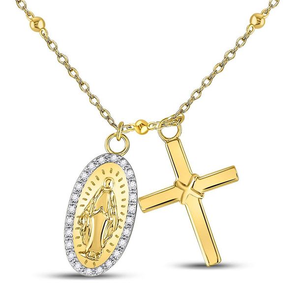 Diamond Rosary Cross Necklace 1/10 Cttw Sterling Silver