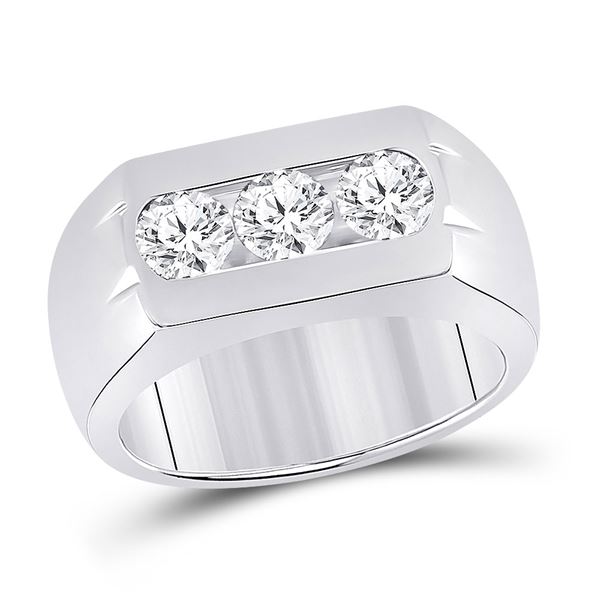 Mens Diamond 3-Stone Band Ring 1-1/2 Cttw 14kt White Gold