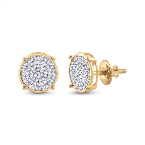 Mens Diamond Circle Disk Cluster Earrings 1/4 Cttw 10kt Yellow Gold