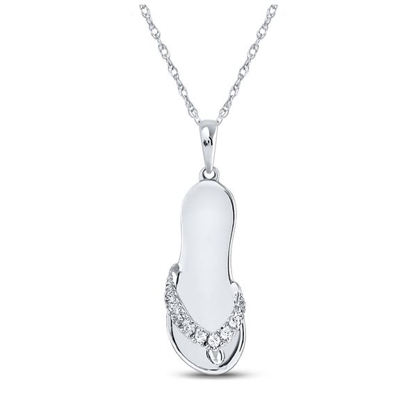Diamond Sandal Flip-flop Nautical Pendant .03 Cttw Sterling Silver