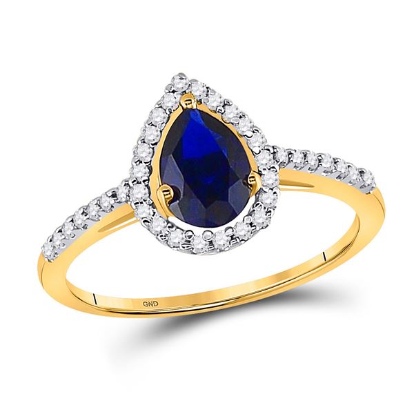 Pear Lab-Created Blue Sapphire Teardrop Ring 1 Cttw 10kt Yellow Gold