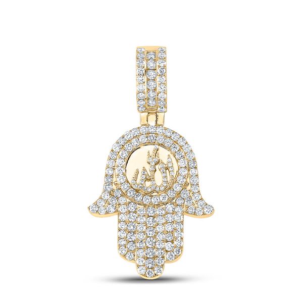 Mens Diamond Hamsa Allah Charm Pendant 3 Cttw 10kt Yellow Gold