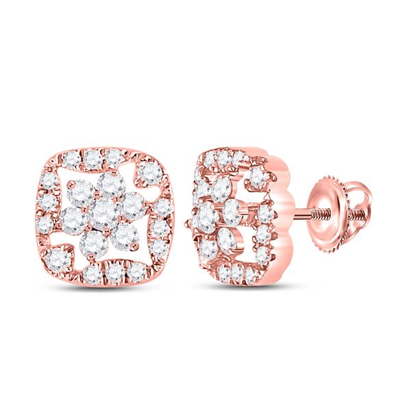 Diamond Square Floral Cluster Earrings 3/8 Cttw 14kt Rose Gold