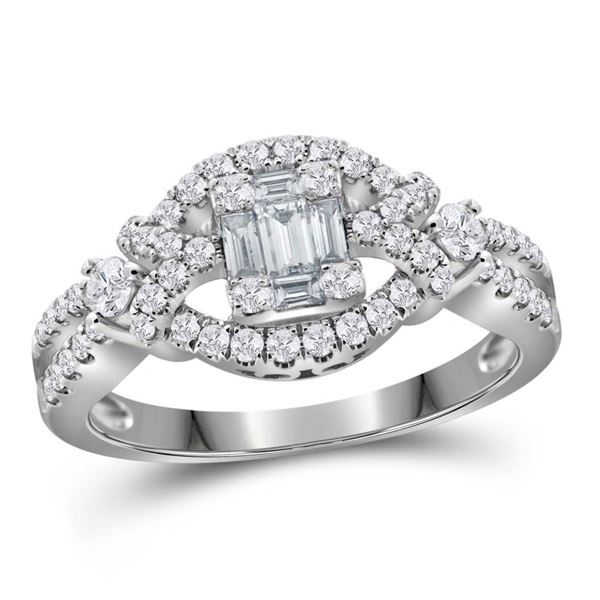 Baguette Diamond Square Bridal Wedding Engagement Ring 3/4 Cttw 18kt White Gold