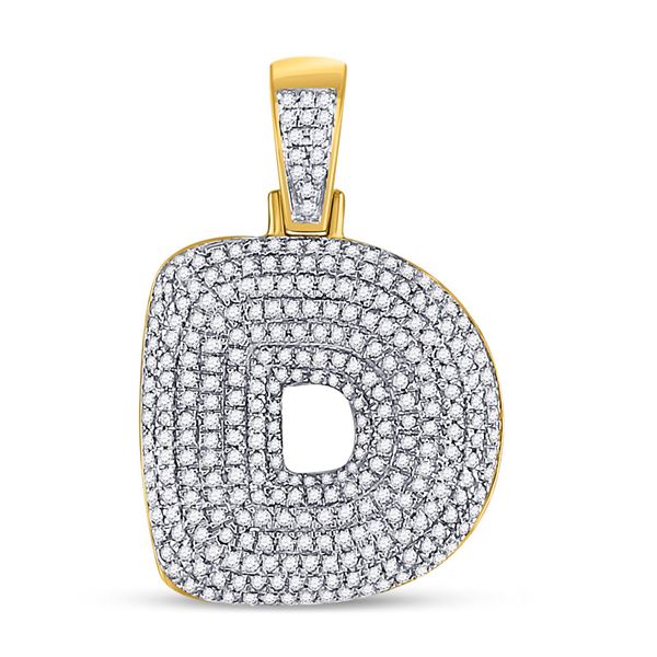 Mens Diamond Bubble D Letter Charm Pendant 7/8 Cttw 10kt Yellow Gold