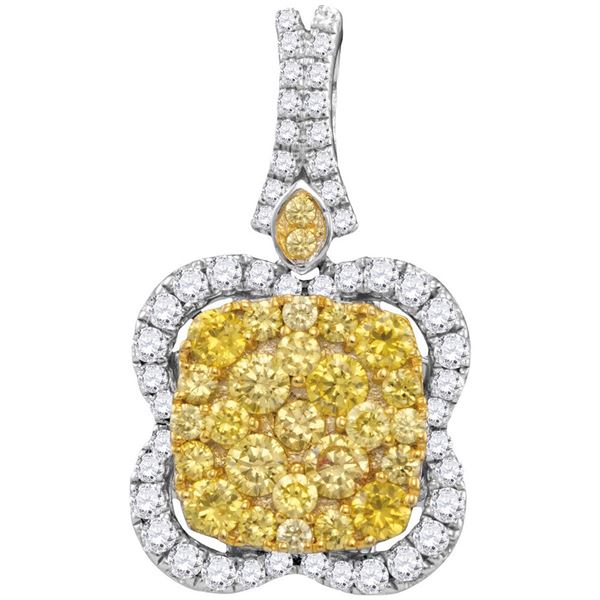 Yellow Diamond Quatrefoil Frame Cluster Pendant 1-5/8 Cttw 14kt White Gold