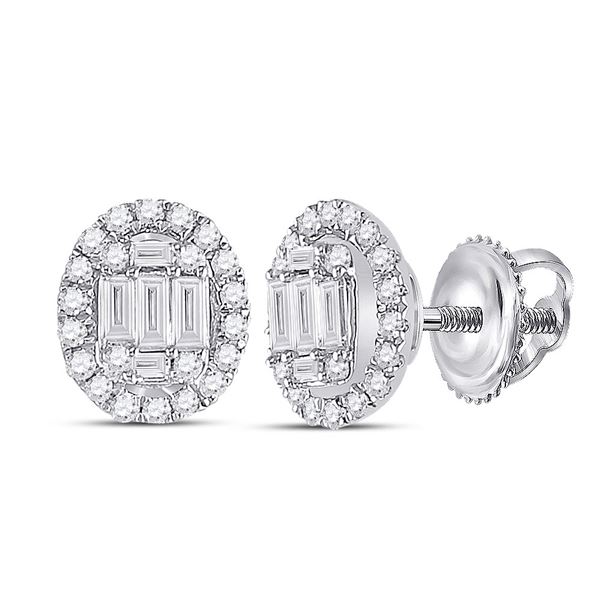 Baguette Diamond Oval Earrings 3/8 Cttw 14kt White Gold