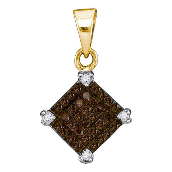 Brown Diamond Diagonal Square Pendant 1/6 Cttw 10kt Yellow Gold