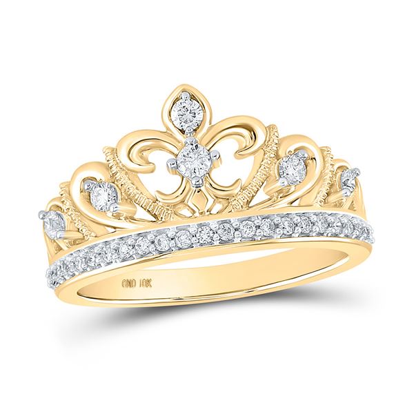 Diamond Fleur-de-lis Crown Ring 1/3 Cttw 10kt Yellow Gold