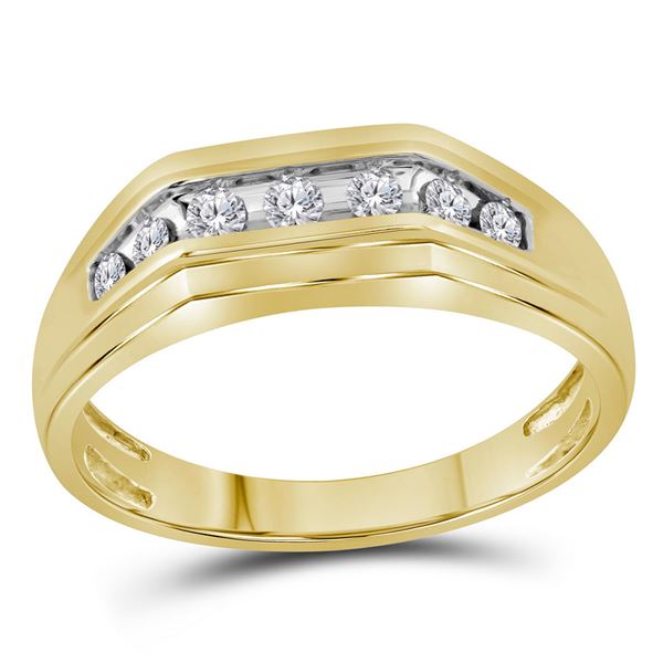 Mens Diamond Flat Top Band Ring 1/4 Cttw 10kt Yellow Gold