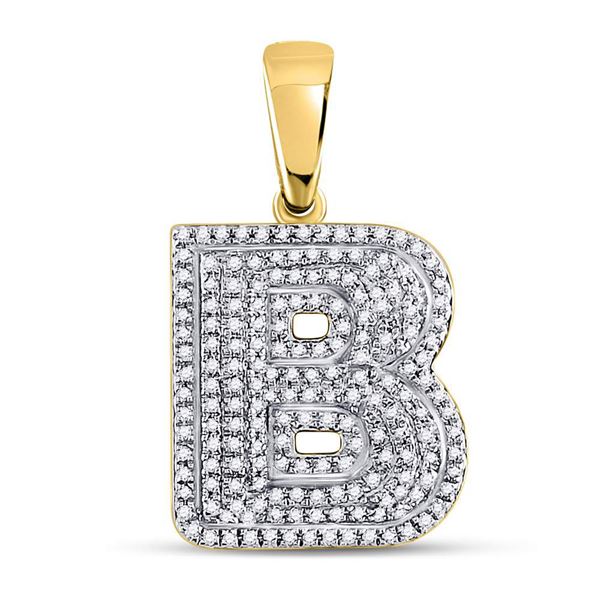 Mens Diamond Letter B Bubble Initial Charm Pendant 1/2 Cttw 10kt Yellow Gold