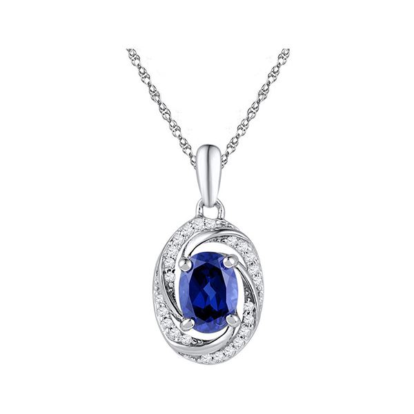 Oval Lab-Created Blue Sapphire Solitaire Diamond Pendant 1-1/3 Cttw 10kt White Gold