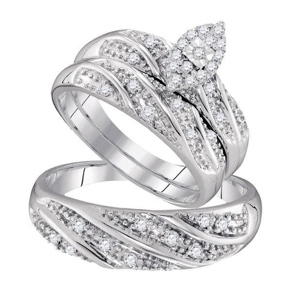 His Hers Diamond Cluster Matching Wedding Set 1/3 Cttw 10kt White Gold