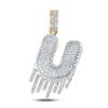 Image 1 : Mens Diamond Dripping U Letter Charm Pendant 3/4 Cttw 10kt Yellow Gold