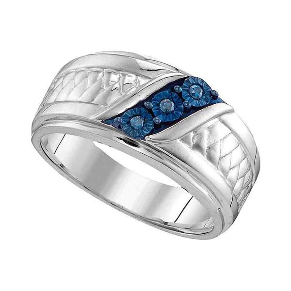 Sterling Silver Mens Blue Color Enhanced Diamond Wedding Band Ring 1/20 Cttw Sterling Silver