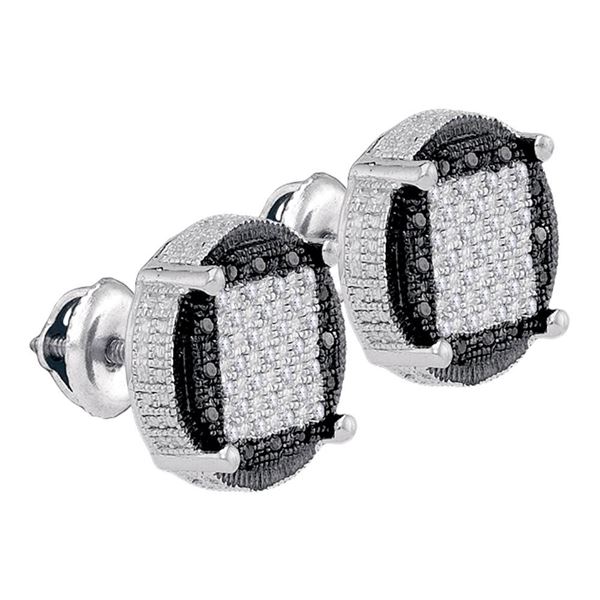 Sterling Silver Mens Black Color Enhanced Diamond Circle Cluster Earrings Cttw Sterling Silver