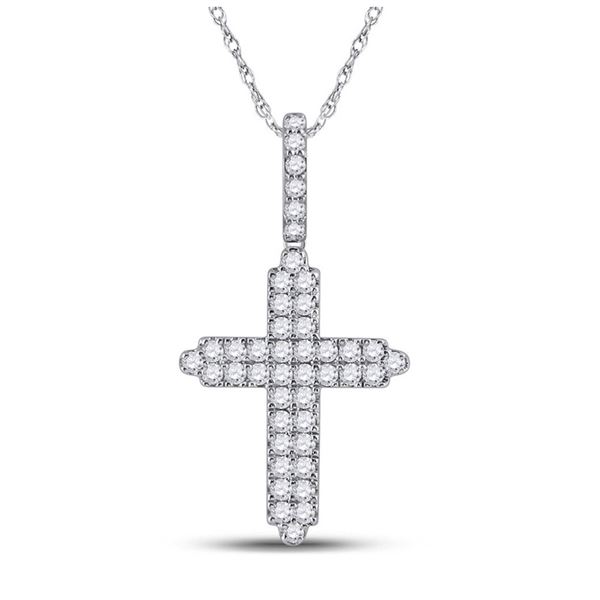 Mens Diamond Cross Charm Pendant 3/4 Cttw 14kt White Gold