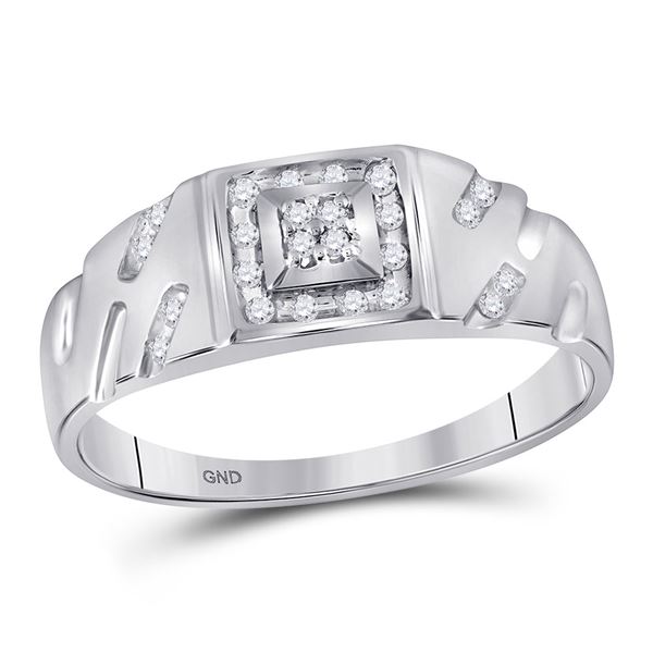 Mens Diamond Square Cluster Ring 1/8 Cttw 10kt White Gold