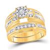 Image 2 : His Hers Diamond Halo Matching Wedding Set 7/8 Cttw 10kt Yellow Gold