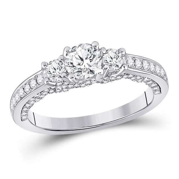 Diamond 3-stone Bridal Wedding Engagement Ring 1 Cttw 14kt White Gold