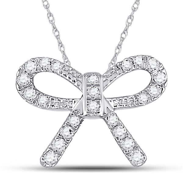Diamond Knot Bow Pendant Necklace 1/10 Cttw 10kt White Gold