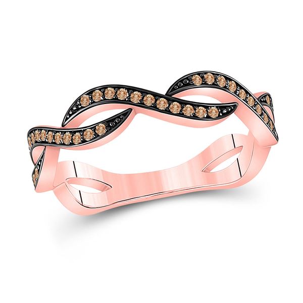 Brown Diamond Twist Band Ring 1/5 Cttw 10kt Rose Gold