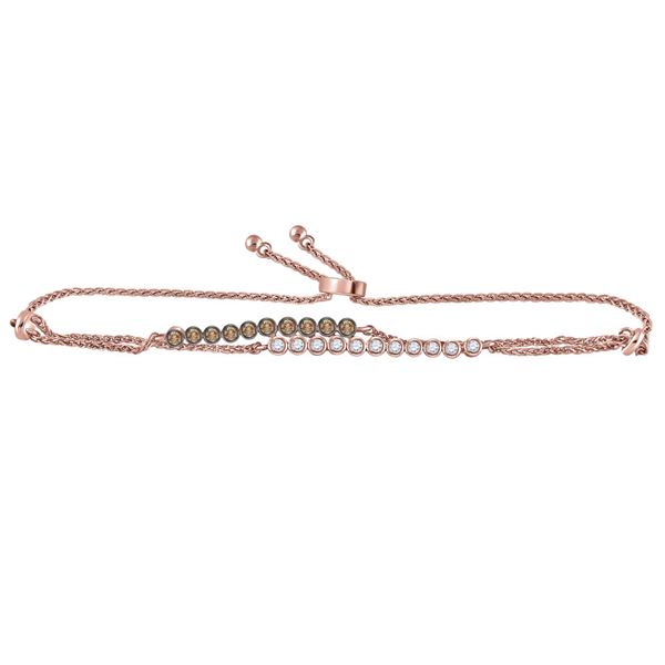 Brown and White Diamond Double Bolo Bracelet 1/2 Cttw 14kt Rose Gold