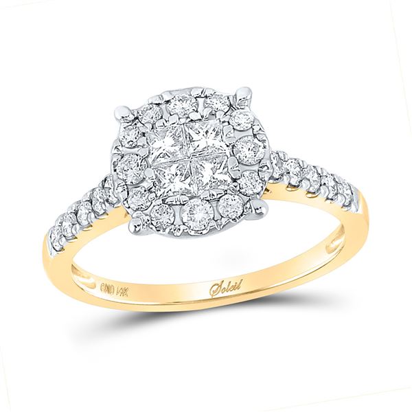 Princess Diamond Cluster Bridal Wedding Engagement Ring 3/4 Cttw 14kt Yellow Gold