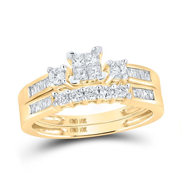 Princess Diamond Bridal Wedding Ring Band Set 3/8 Cttw 10kt Yellow Gold