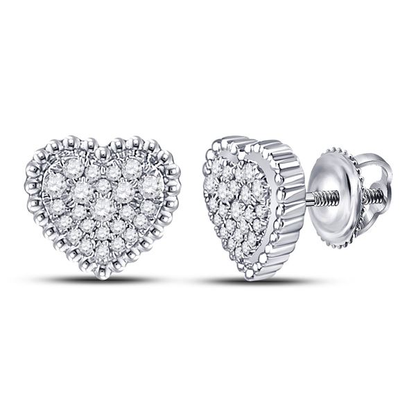 Diamond Beaded Heart Earrings 1/4 Cttw 10kt White Gold