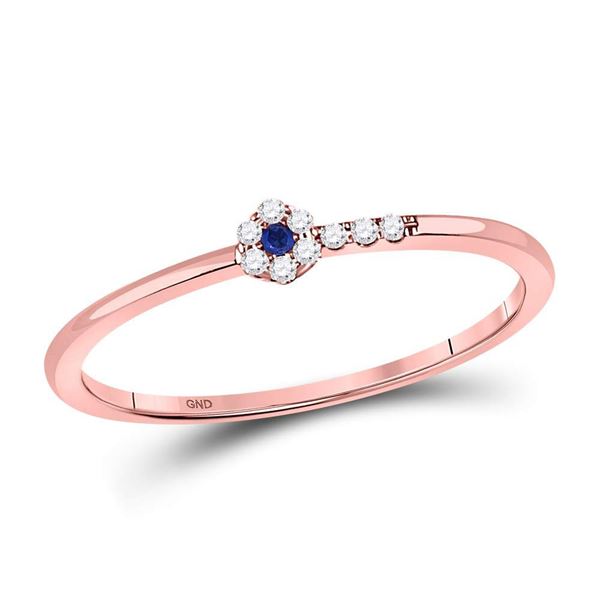 Blue Sapphire Diamond Stackable Band Ring 1/12 Cttw 10kt Rose Gold