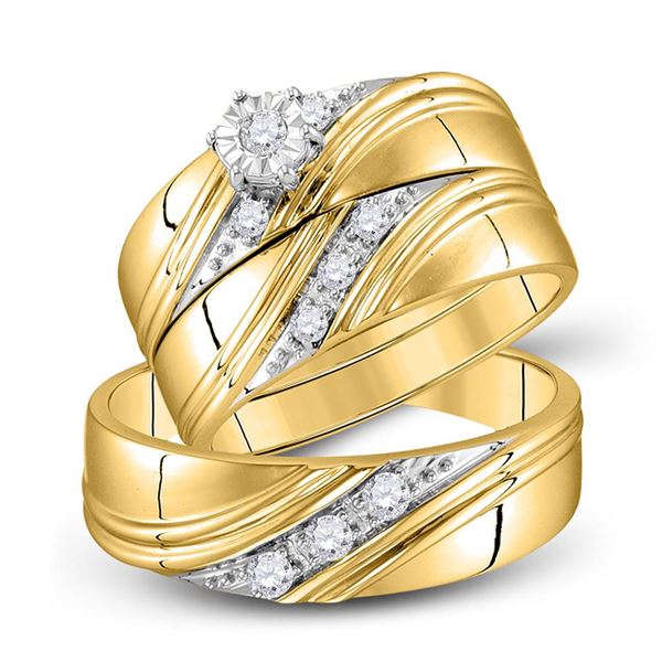 His Hers Diamond Solitaire Matching Wedding Set 1/4 Cttw 10kt Yellow Gold