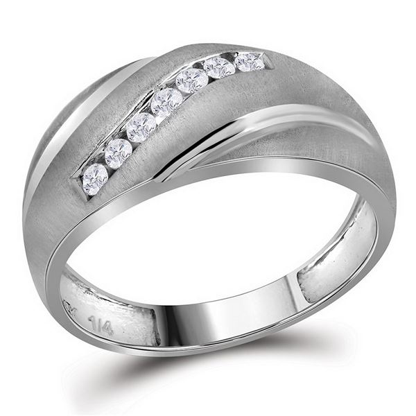 Mens Diamond Band Ring 1/4 Cttw 10kt White Gold