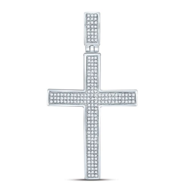 Mens Diamond Roman Cross Charm Pendant 1/2 Cttw 10kt White Gold