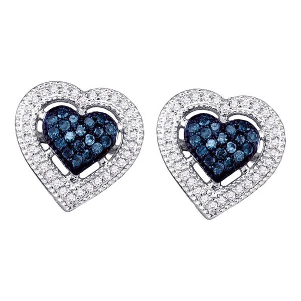 Blue Color Enhanced Diamond Heart Earrings 3/8 Cttw 10kt White Gold